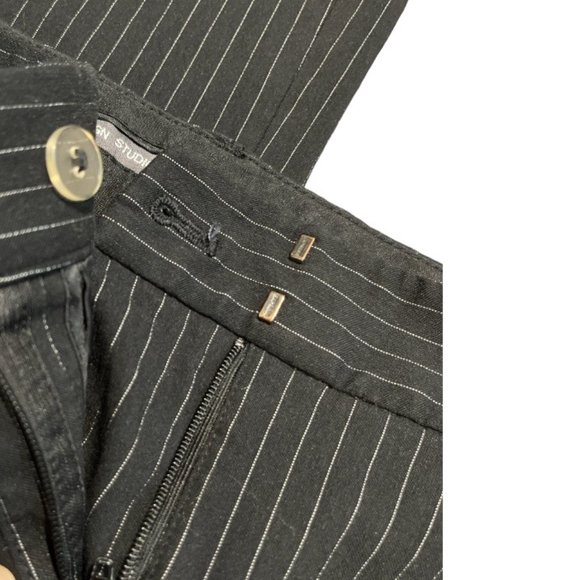 EXPRESS DESIGN STUDIO Editor Flare Pants Size 4R Pinstripe Black - Picture 4 of 10
